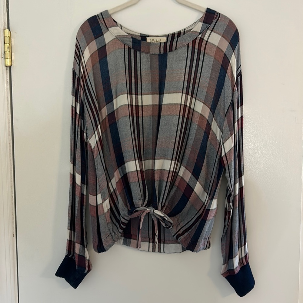 Checkered red/blue/white Size S - tie waist optional to crop to your liking